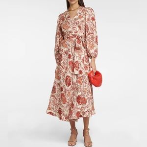 ZIMMERMANN Floral wrap linen midi dress BRAND NEW WITH TAGS